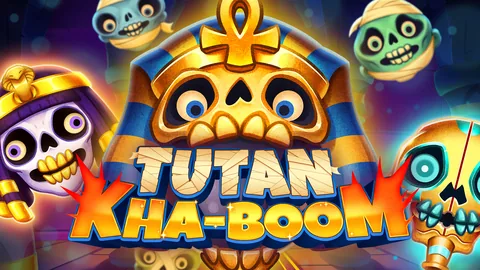 Tutan Kha-boom için özgün tanıtım görseli: slot oyunu düzenini soyut geometrik desenle gösterir.