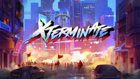 Xterminate için özgün tanıtım görseli: slot oyunu düzenini soyut geometrik desenle gösterir.